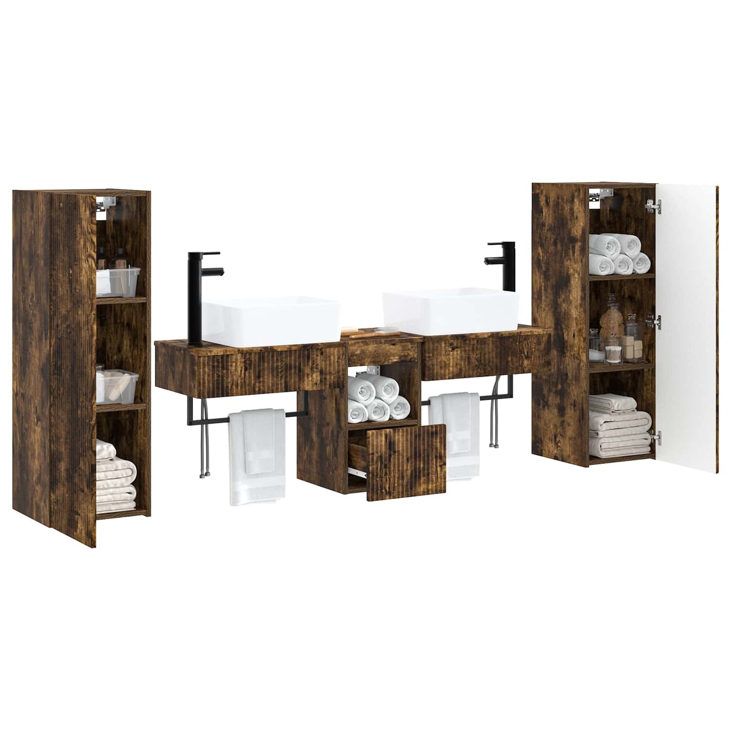 vidaXL Bathroom Furniture Set 5 pcs Smoked Oak 33 x 34.5 x 100 cm