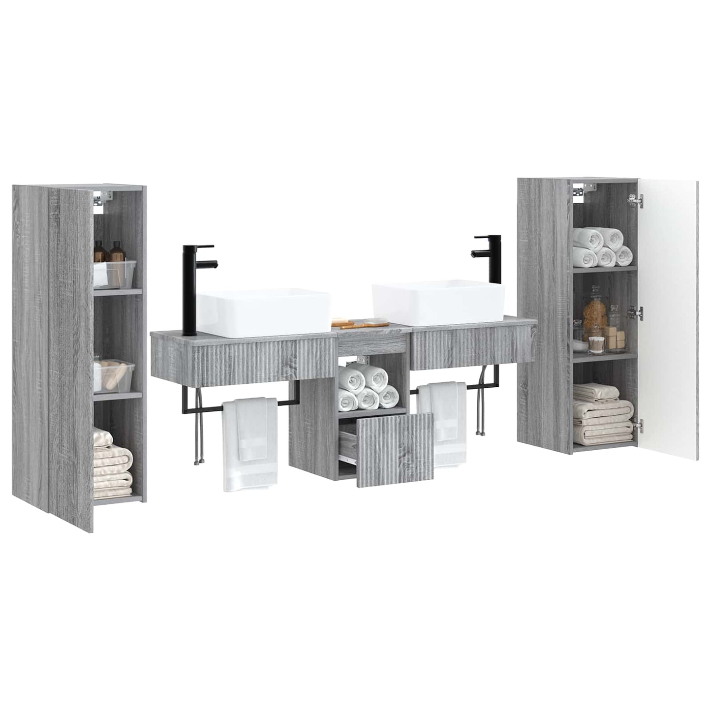 vidaXL Bathroom Furniture Set 5 pcs Grey Sonoma 33 x 34.5 x 100 cm