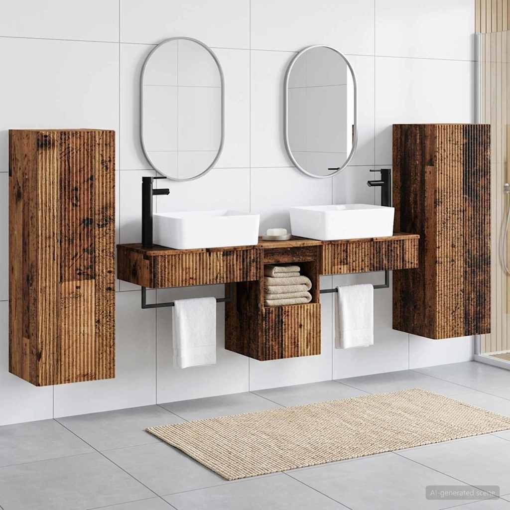vidaXL Bathroom Furniture Set 5 pcs Old Wood 33 x 34.5 x 100 cm