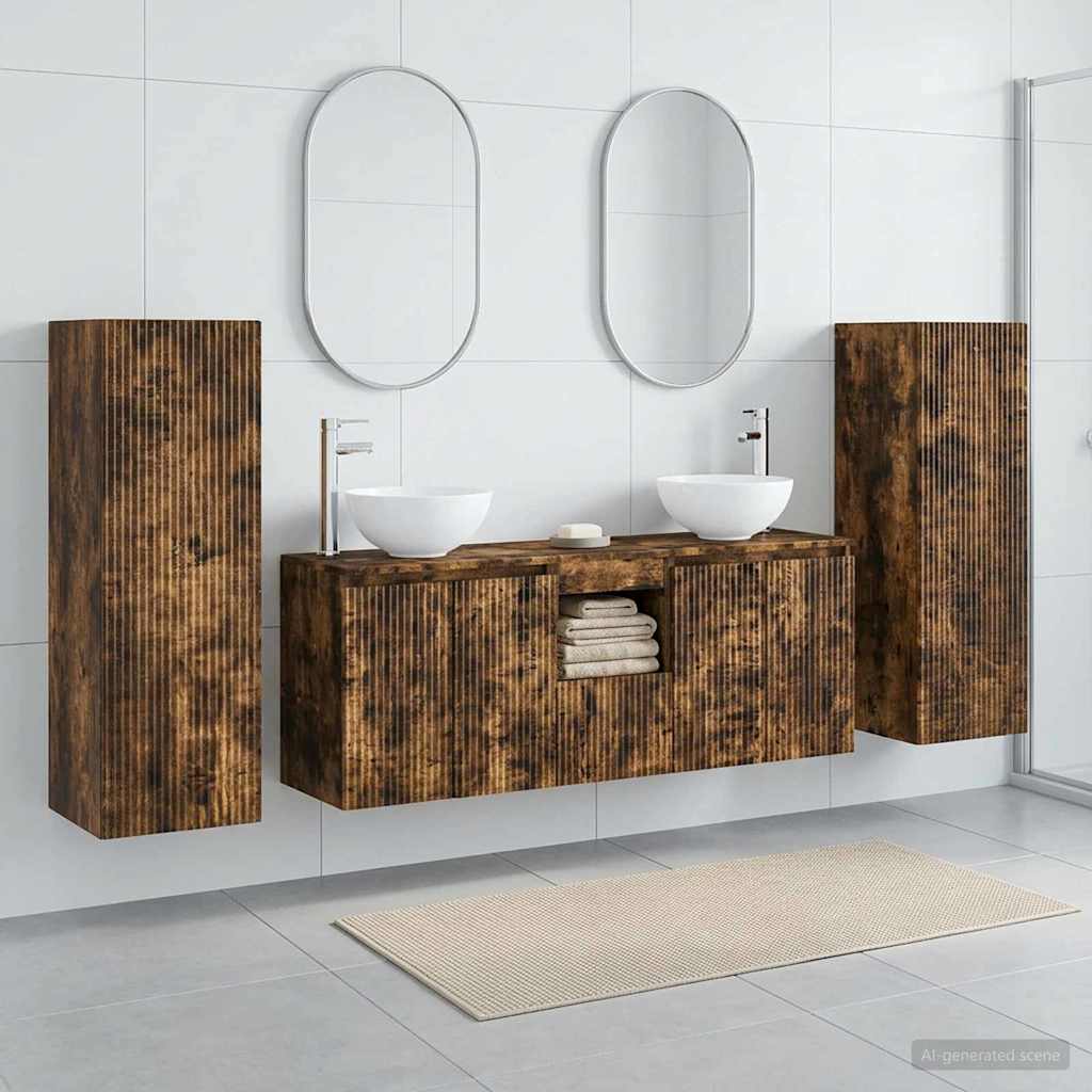 vidaXL Bathroom Furniture Set 5 pcs Smoked Oak 33 x 34.5 x 100 cm