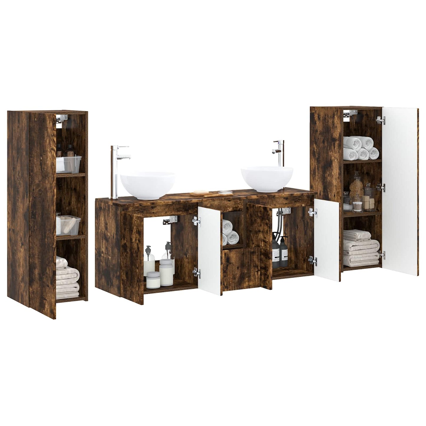 vidaXL Bathroom Furniture Set 5 pcs Smoked Oak 33 x 34.5 x 100 cm