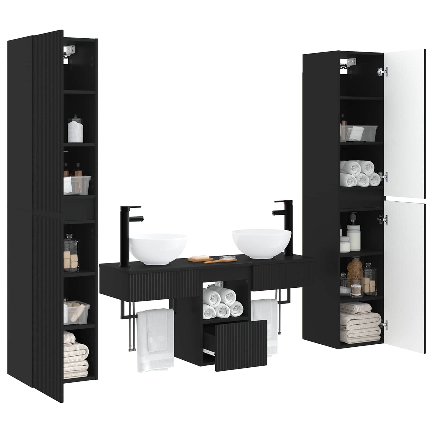 vidaXL Bathroom Furniture Set 5 pcs Black 33 x 34.5 x 160 cm