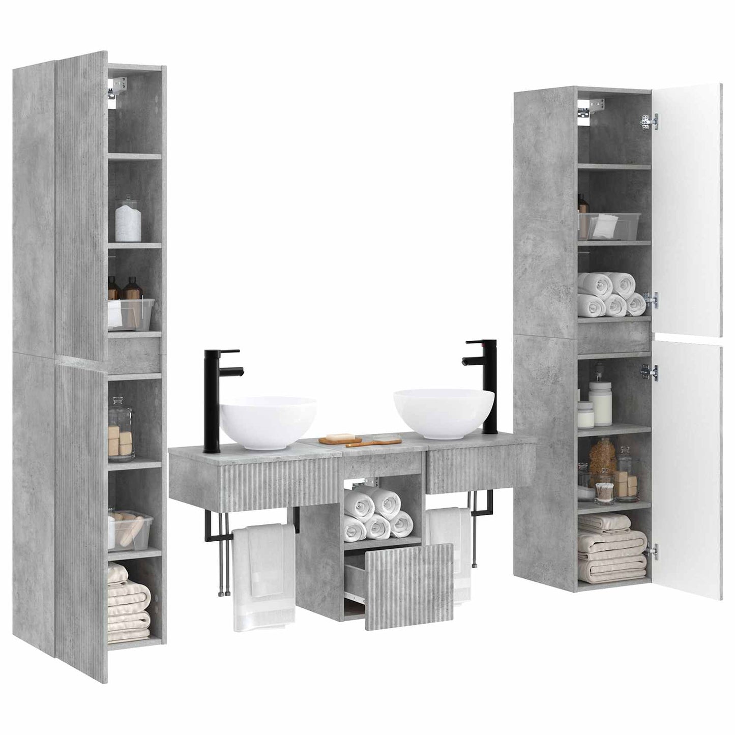 vidaXL Bathroom Furniture Set 5 pcs Concrete Grey 33 x 34.5 x 160 cm