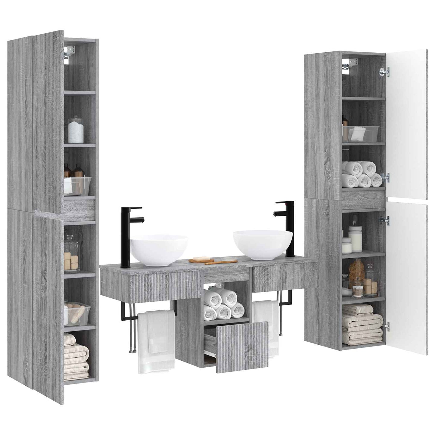 vidaXL Bathroom Furniture Set 5 pcs Grey Sonoma 33 x 34.5 x 160 cm