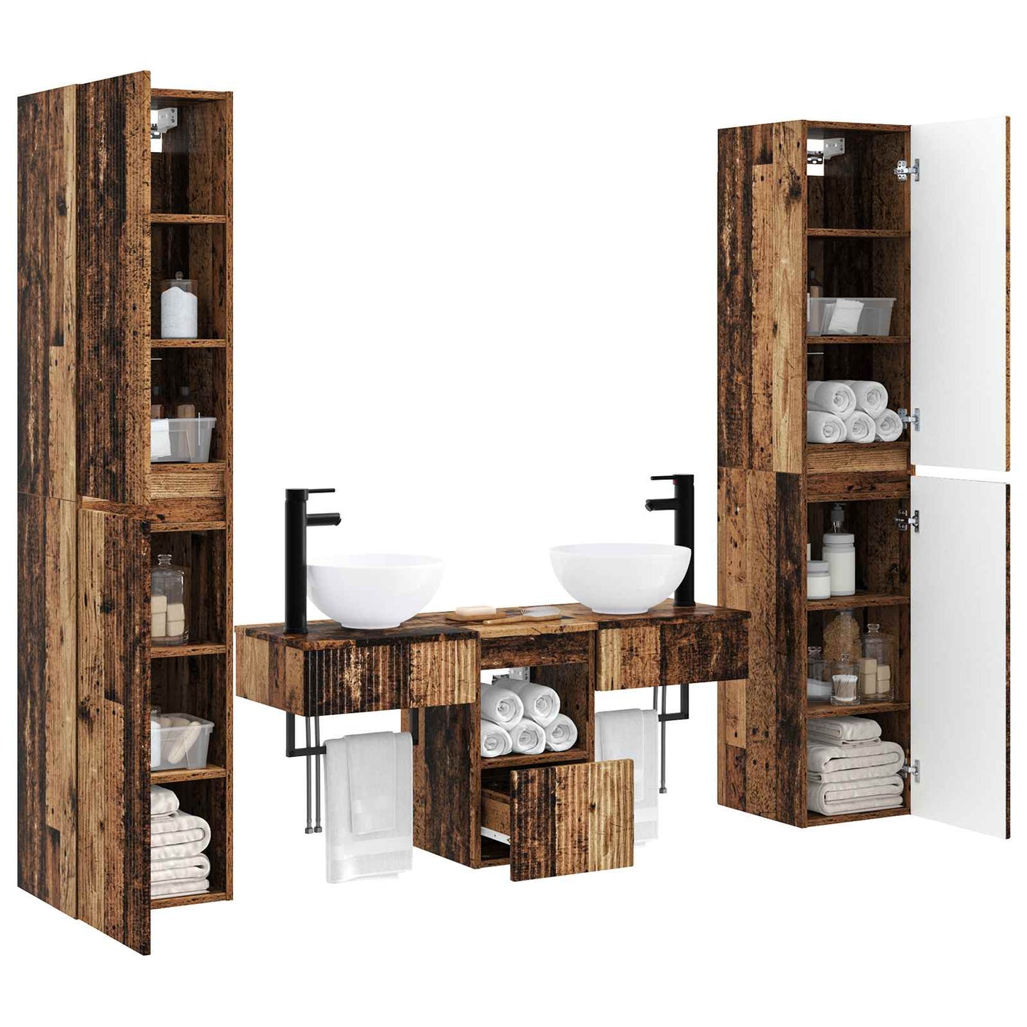 vidaXL Bathroom Furniture Set 5 pcs Old Wood 33 x 34.5 x 160 cm