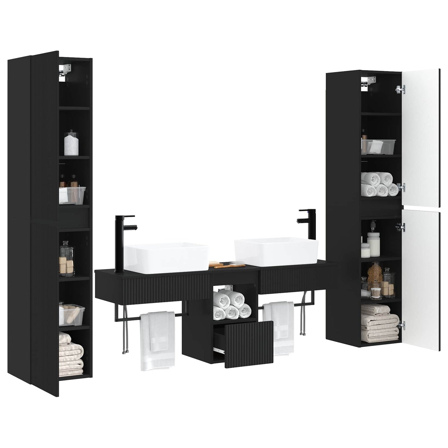vidaXL Bathroom Furniture Set 5 pcs Black 33 x 34.5 x 160 cm