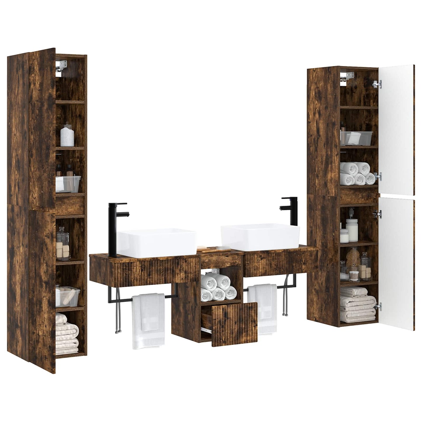 vidaXL Bathroom Furniture Set 5 pcs Smoked Oak 33 x 34.5 x 160 cm