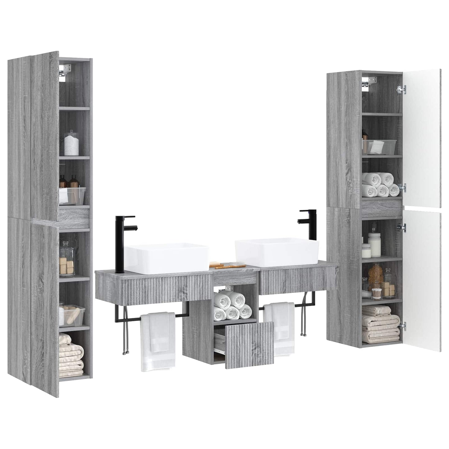 vidaXL Bathroom Furniture Set 5 pcs Grey Sonoma 33 x 34.5 x 160 cm