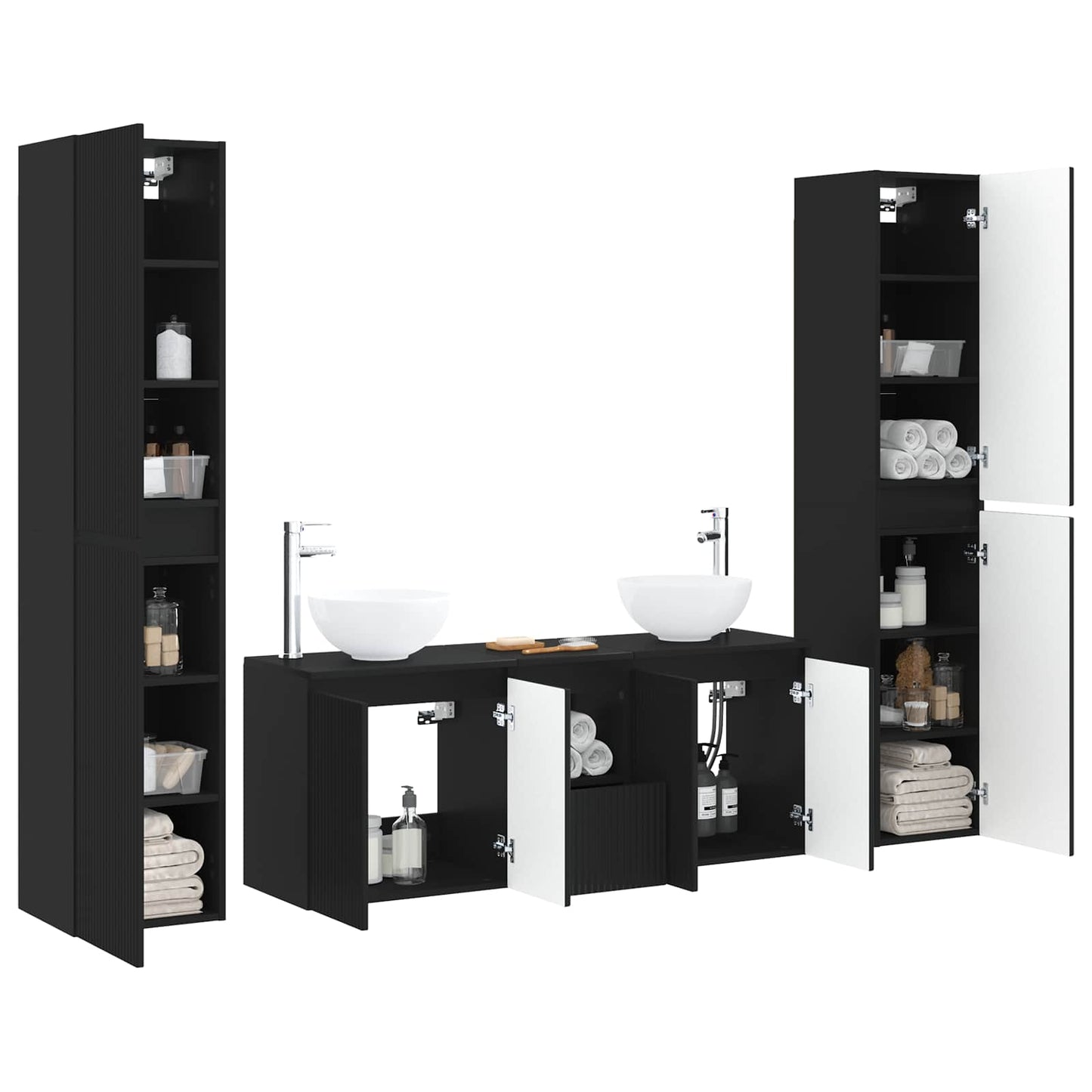 vidaXL Bathroom Furniture Set 5 pcs Black 33 x 34.5 x 160 cm