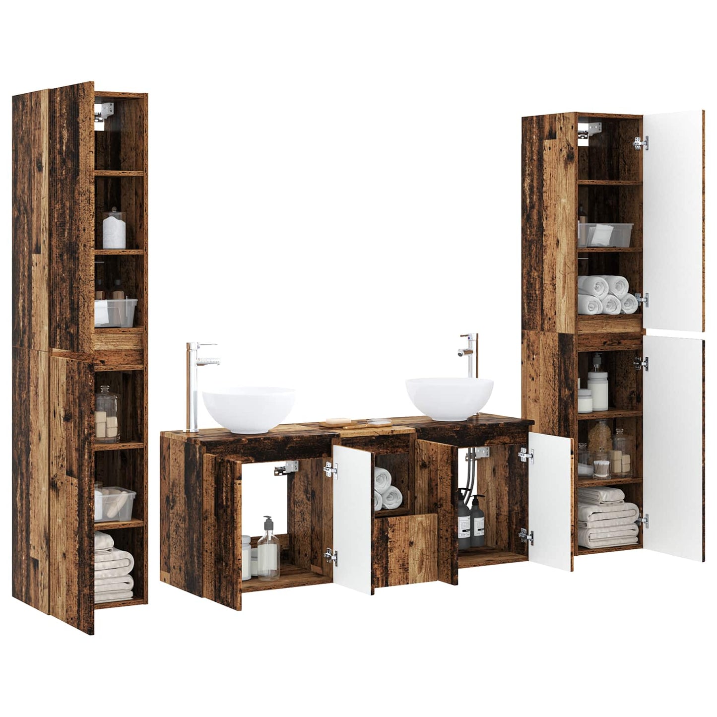 vidaXL Bathroom Furniture Set 5 pcs Old Wood 33 x 34.5 x 160 cm
