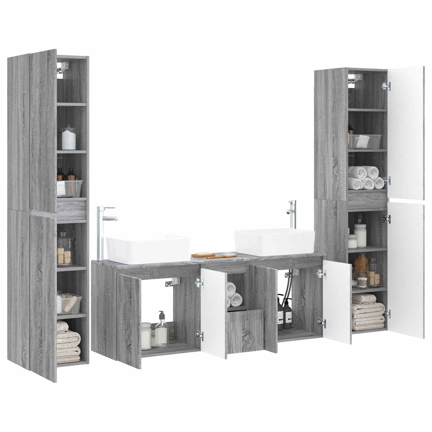vidaXL Bathroom Furniture Set 5 pcs Grey Sonoma 33 x 34.5 x 160 cm
