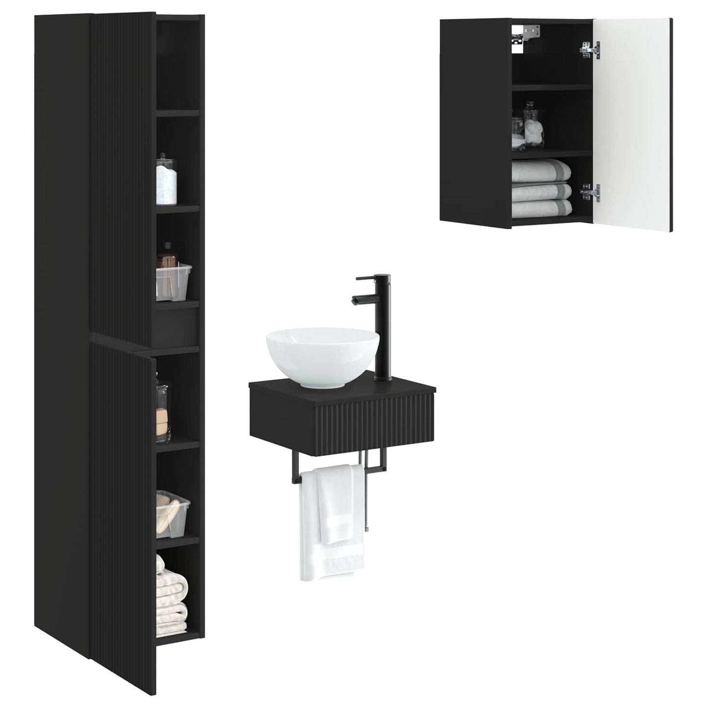 vidaXL Bathroom Furniture Set 3 pcs Black 33 x 34.5 x 160 cm
