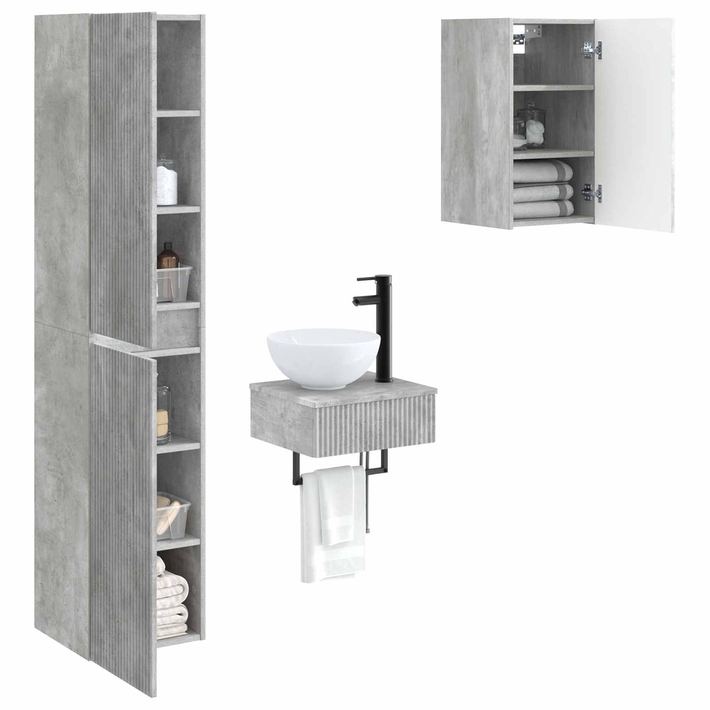 vidaXL Bathroom Furniture Set 3 pcs Concrete Grey 33 x 34.5 x 160 cm