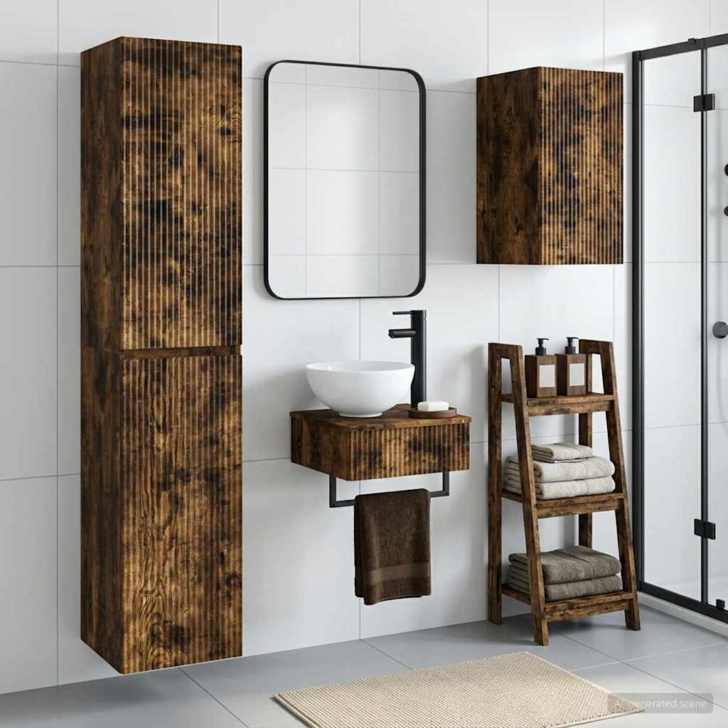 vidaXL Bathroom Furniture Set 3 pcs Smoked Oak 33 x 34.5 x 160 cm