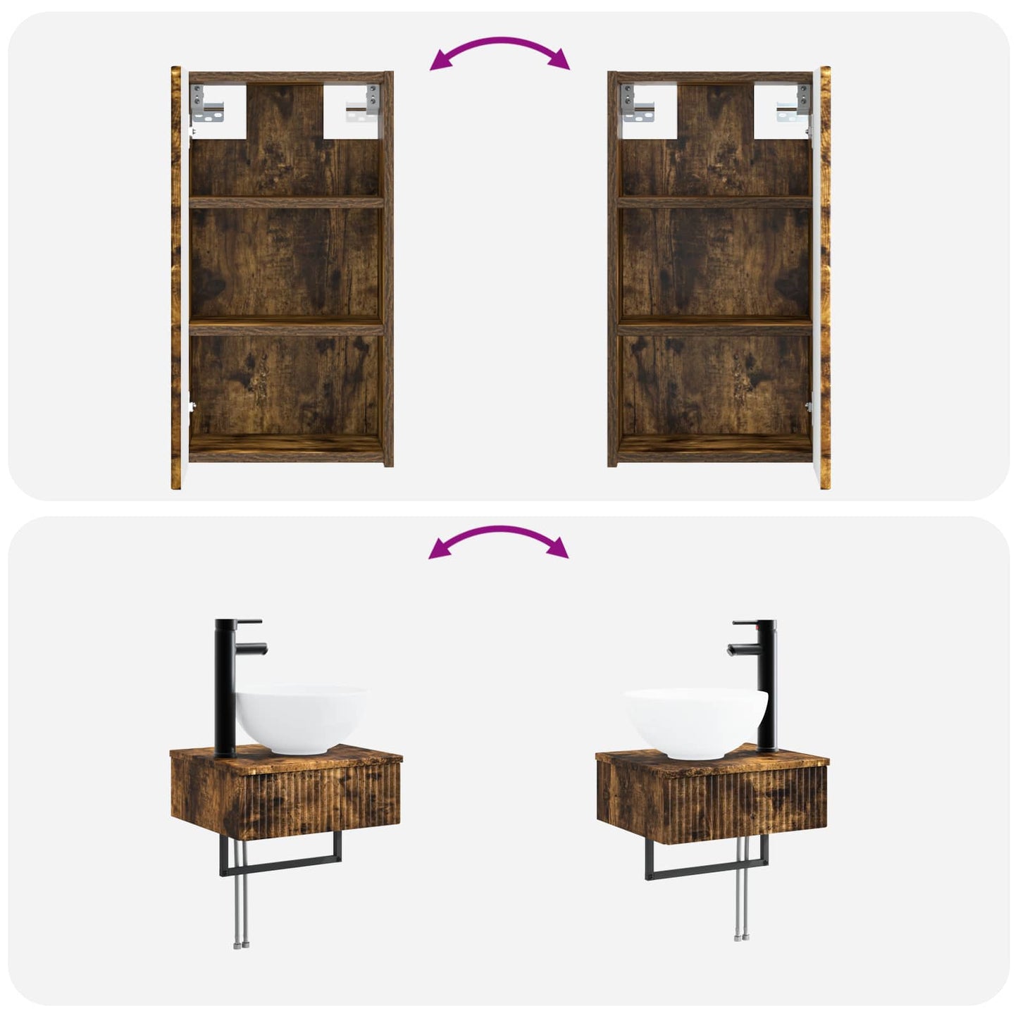 vidaXL Bathroom Furniture Set 3 pcs Smoked Oak 33 x 34.5 x 160 cm