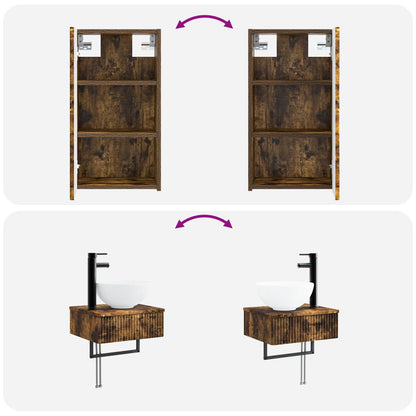vidaXL Bathroom Furniture Set 3 pcs Smoked Oak 33 x 34.5 x 160 cm