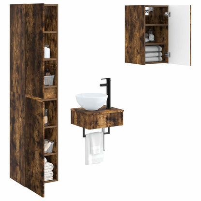 vidaXL Bathroom Furniture Set 3 pcs Smoked Oak 33 x 34.5 x 160 cm