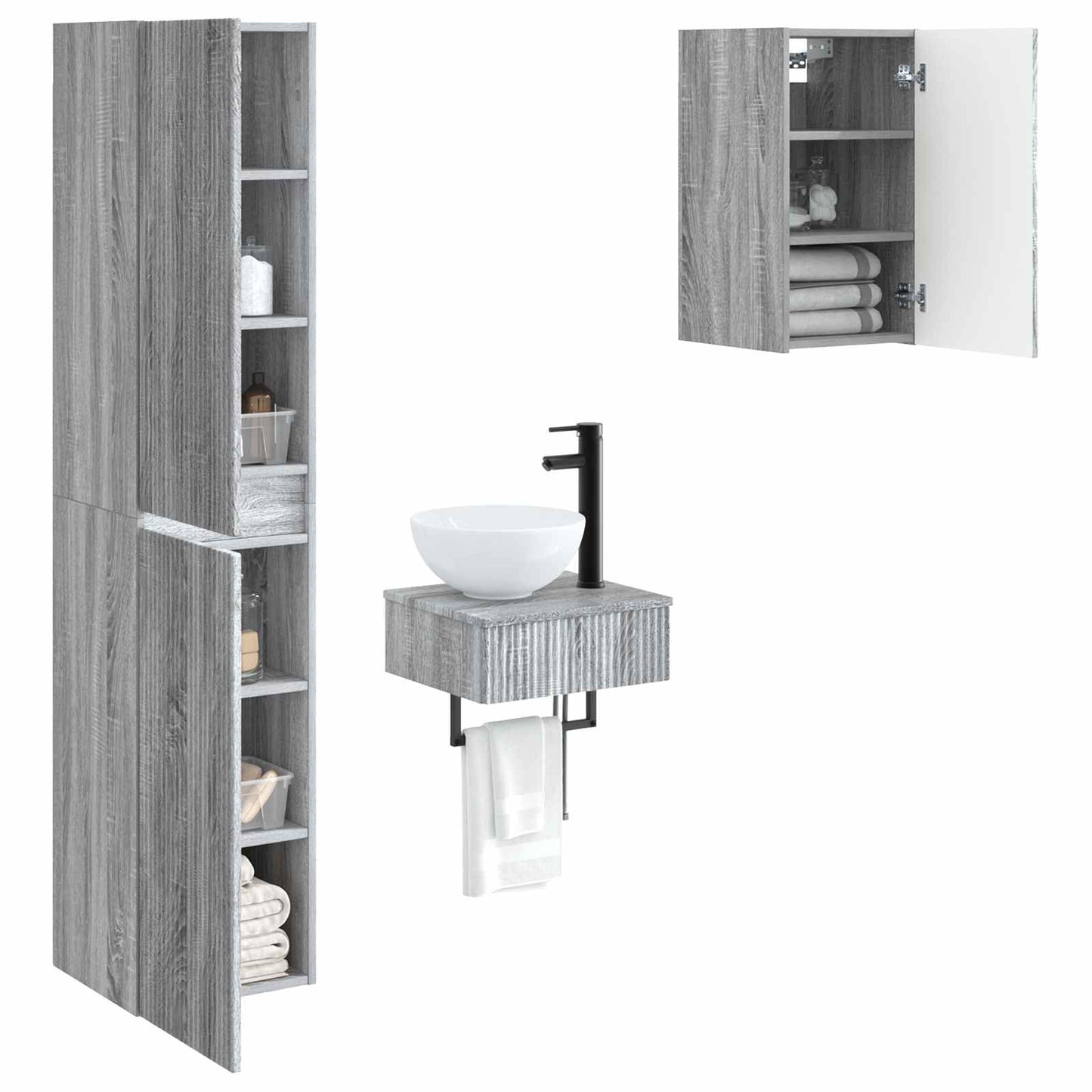 vidaXL Bathroom Furniture Set 3 pcs Grey Sonoma 33 x 34.5 x 160 cm
