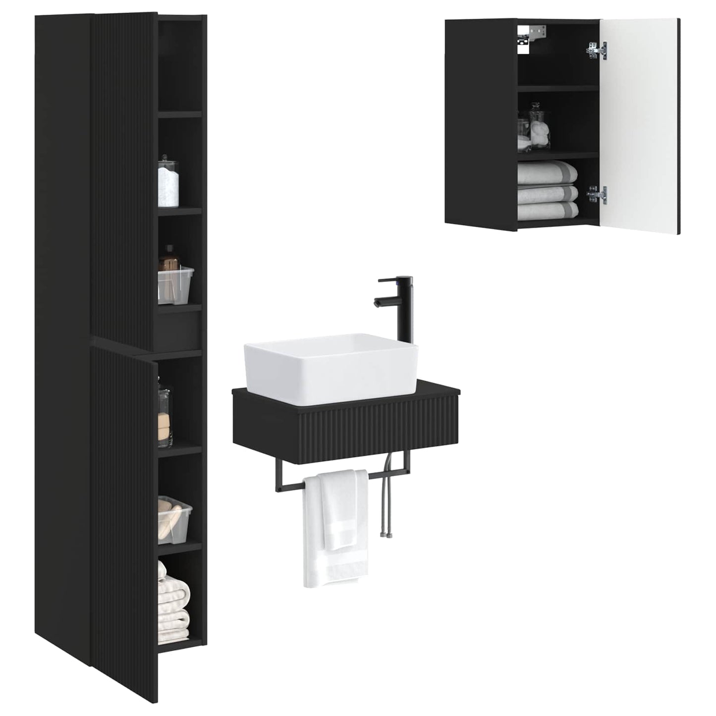 vidaXL Bathroom Furniture Set 3 pcs Black 33 x 34.5 x 160 cm