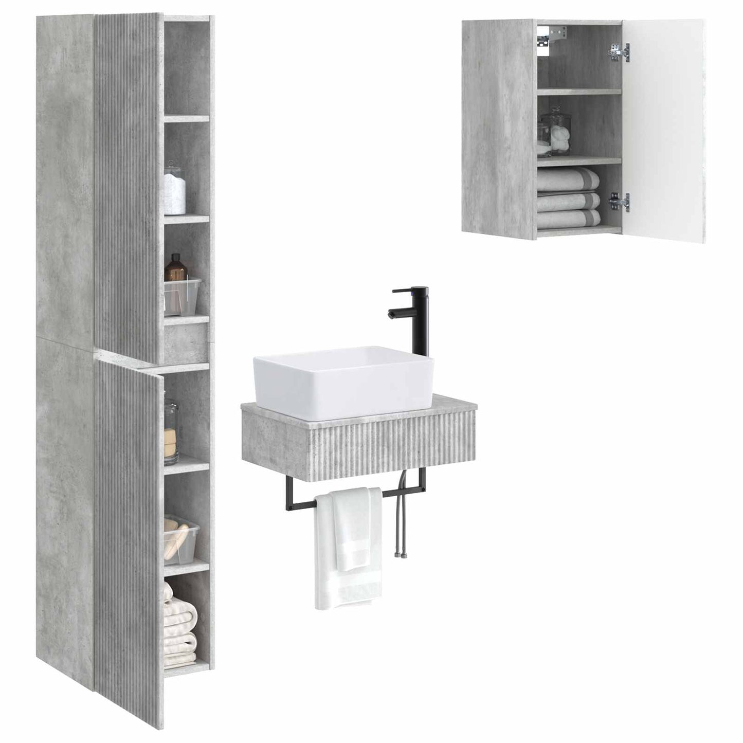 vidaXL Bathroom Furniture Set 3 pcs Concrete Grey 33 x 34.5 x 160 cm