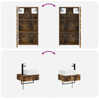 vidaXL Bathroom Furniture Set 3 pcs Smoked Oak 33 x 34.5 x 160 cm