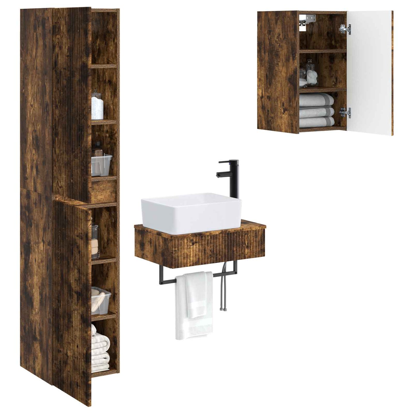 vidaXL Bathroom Furniture Set 3 pcs Smoked Oak 33 x 34.5 x 160 cm