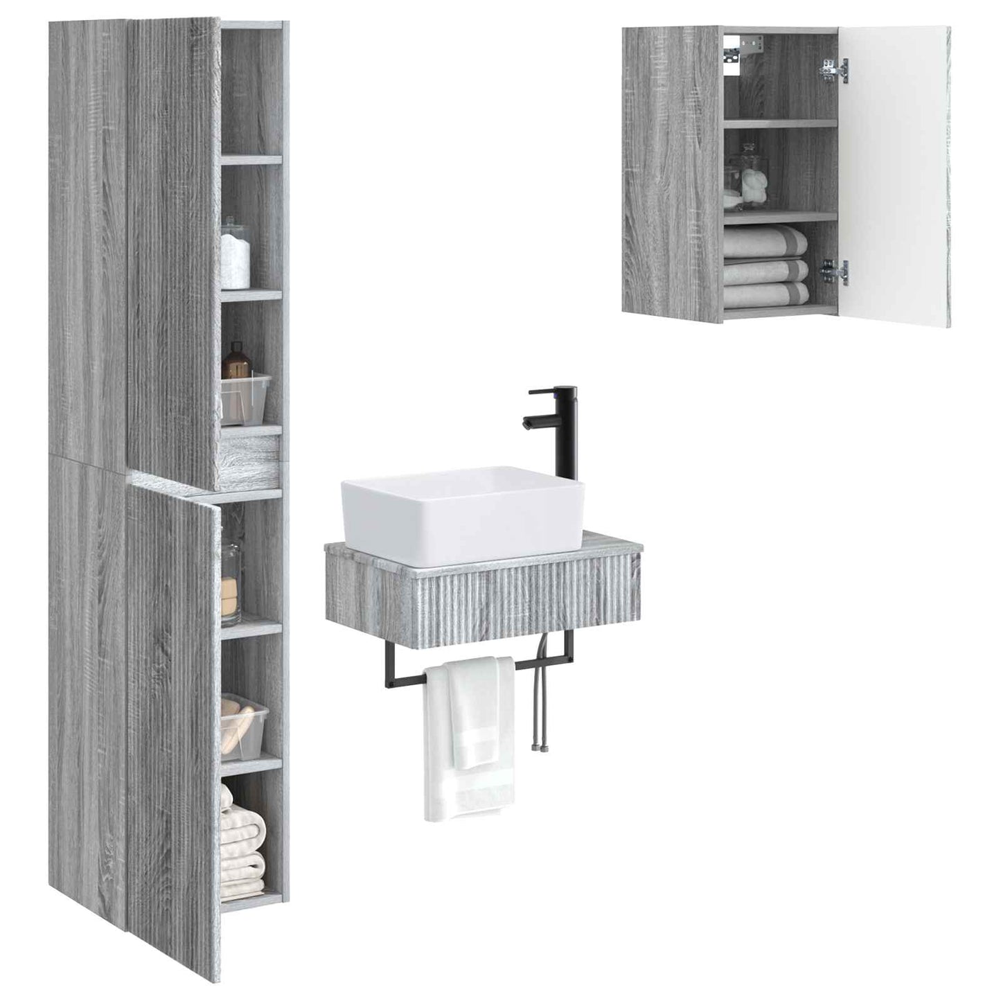 vidaXL Bathroom Furniture Set 3 pcs Grey Sonoma 33 x 34.5 x 160 cm