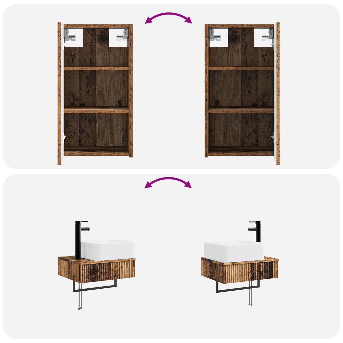 vidaXL Bathroom Furniture Set 3 pcs Old Wood 33 x 34.5 x 160 cm