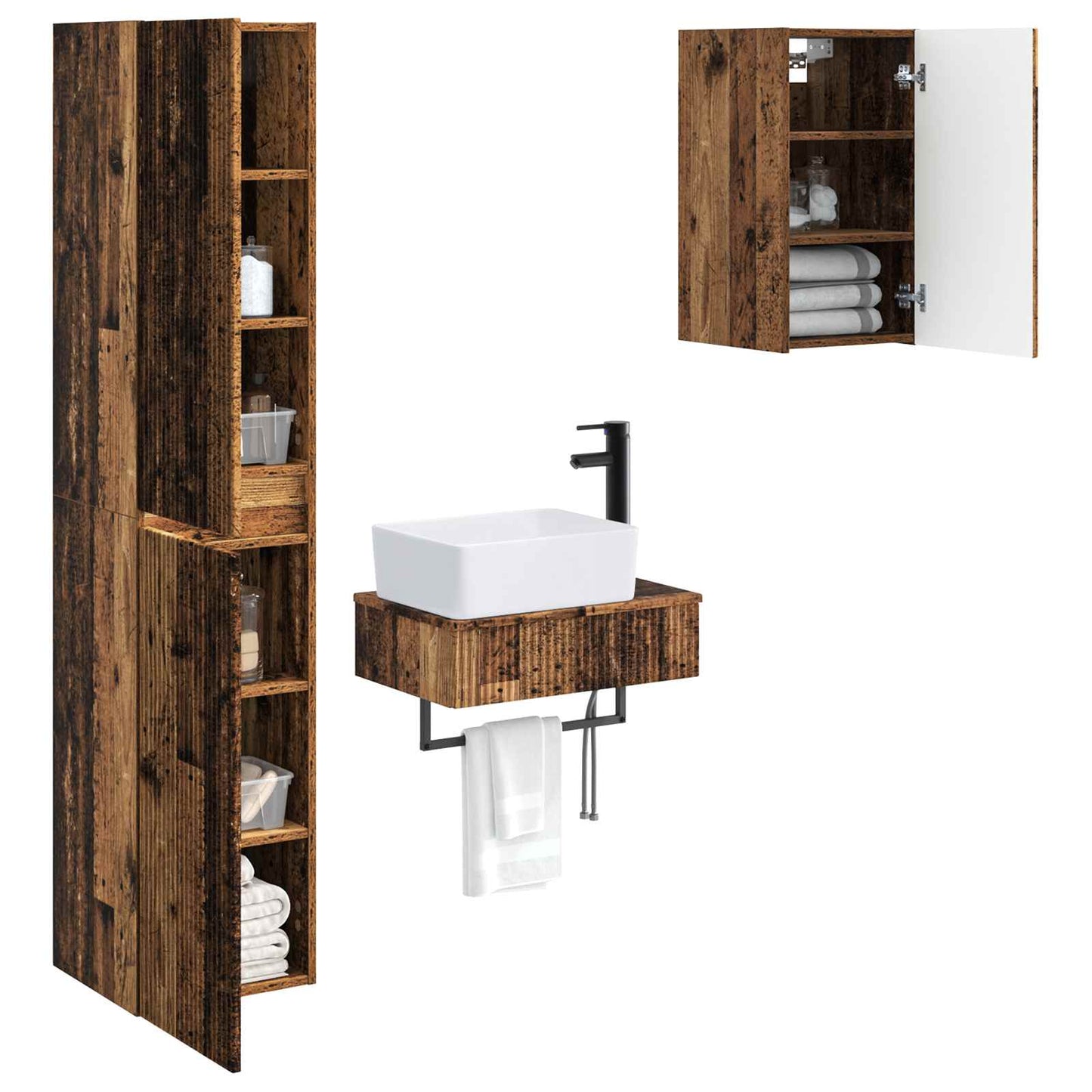 vidaXL Bathroom Furniture Set 3 pcs Old Wood 33 x 34.5 x 160 cm
