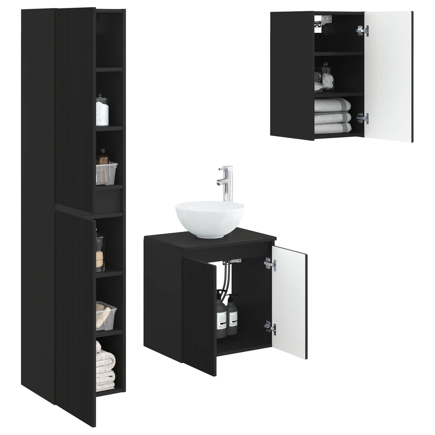 vidaXL Bathroom Furniture Set 3 pcs Black 33 x 34.5 x 160 cm
