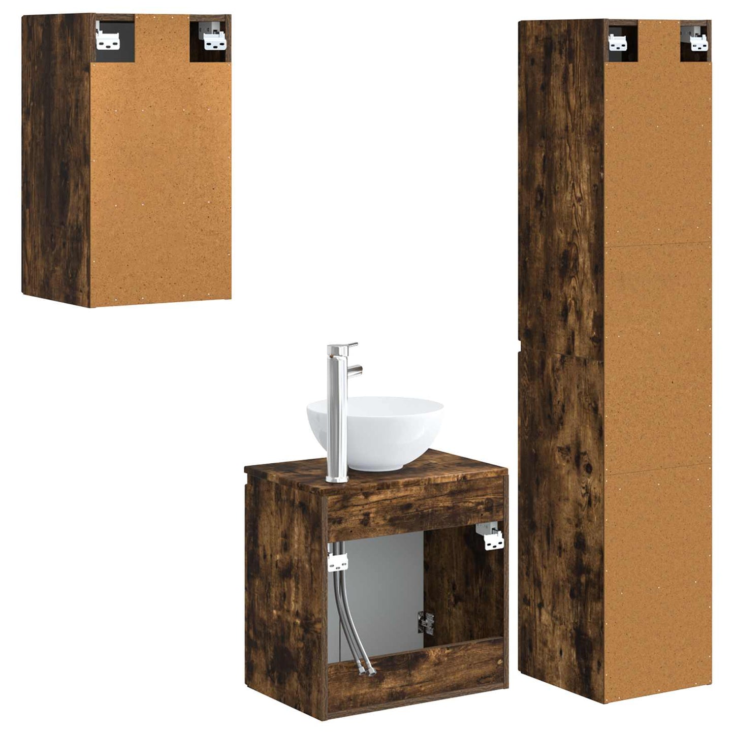 vidaXL Bathroom Furniture Set 3 pcs Smoked Oak 33 x 34.5 x 160 cm