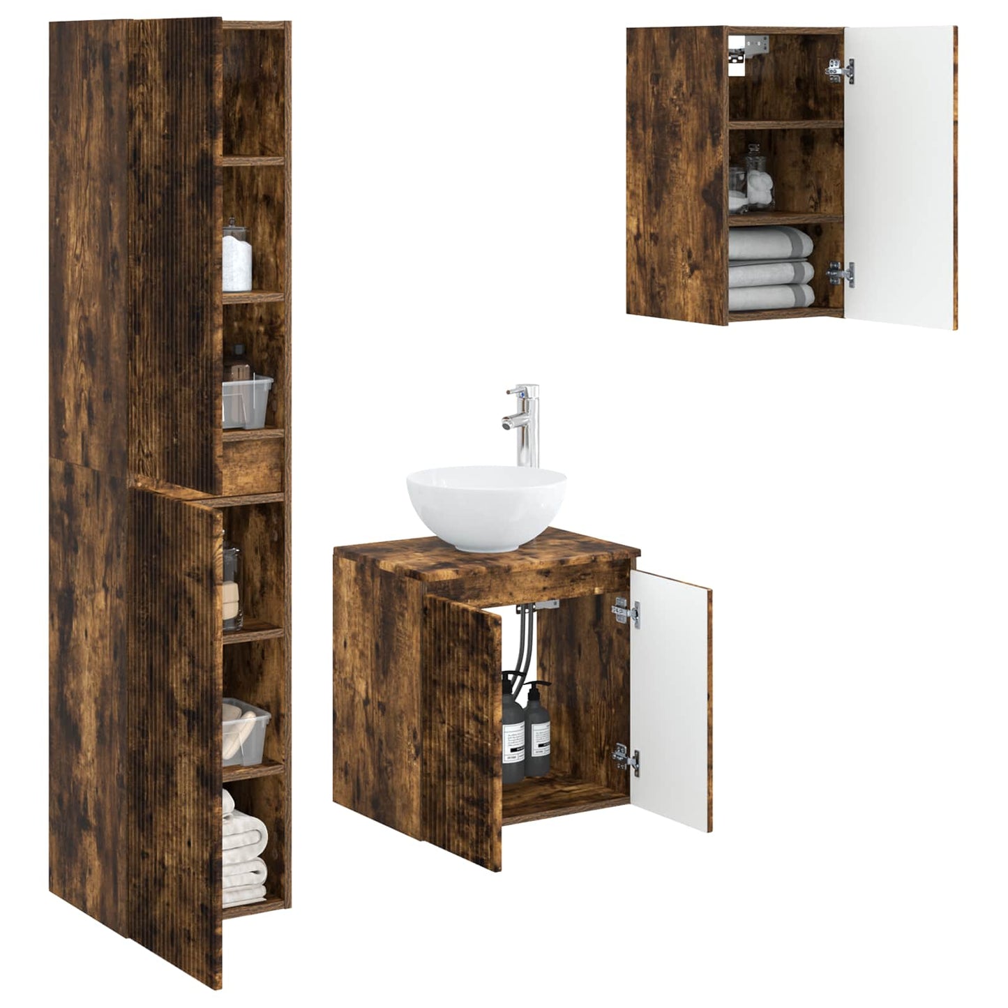 vidaXL Bathroom Furniture Set 3 pcs Smoked Oak 33 x 34.5 x 160 cm