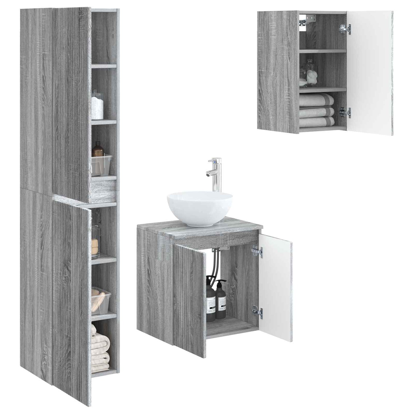 vidaXL Bathroom Furniture Set 3 pcs Grey Sonoma 33 x 34.5 x 160 cm