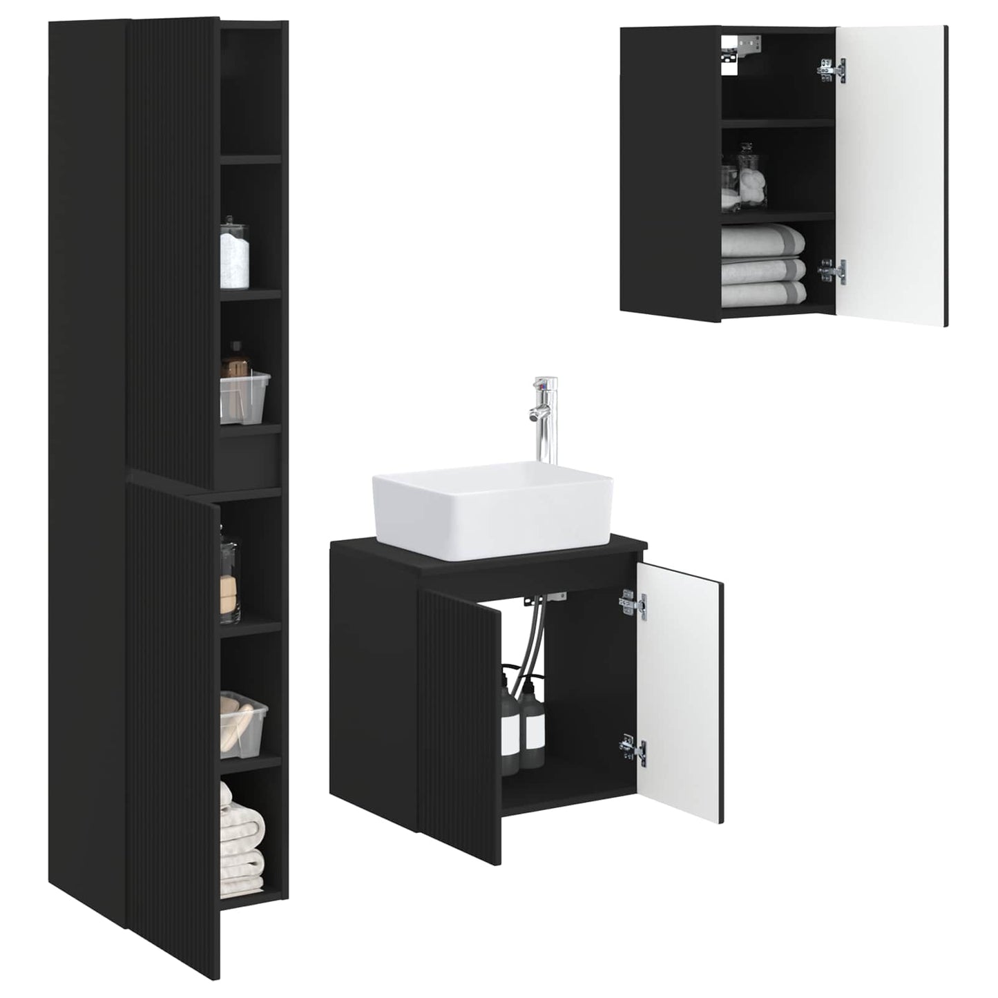 vidaXL Bathroom Furniture Set 3 pcs Black 33 x 34.5 x 160 cm
