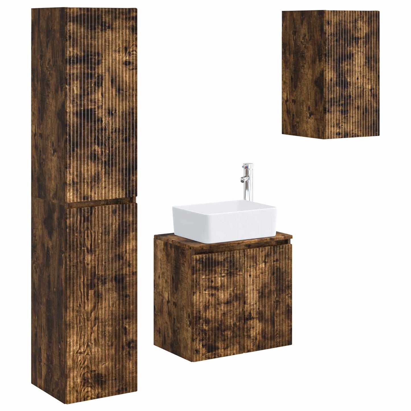 vidaXL Bathroom Furniture Set 3 pcs Smoked Oak 33 x 34.5 x 160 cm