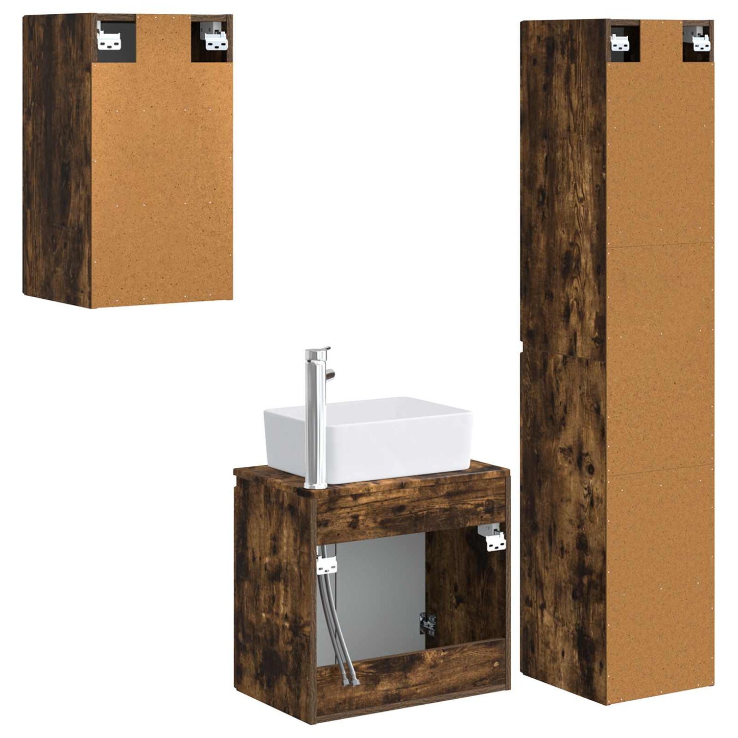 vidaXL Bathroom Furniture Set 3 pcs Smoked Oak 33 x 34.5 x 160 cm