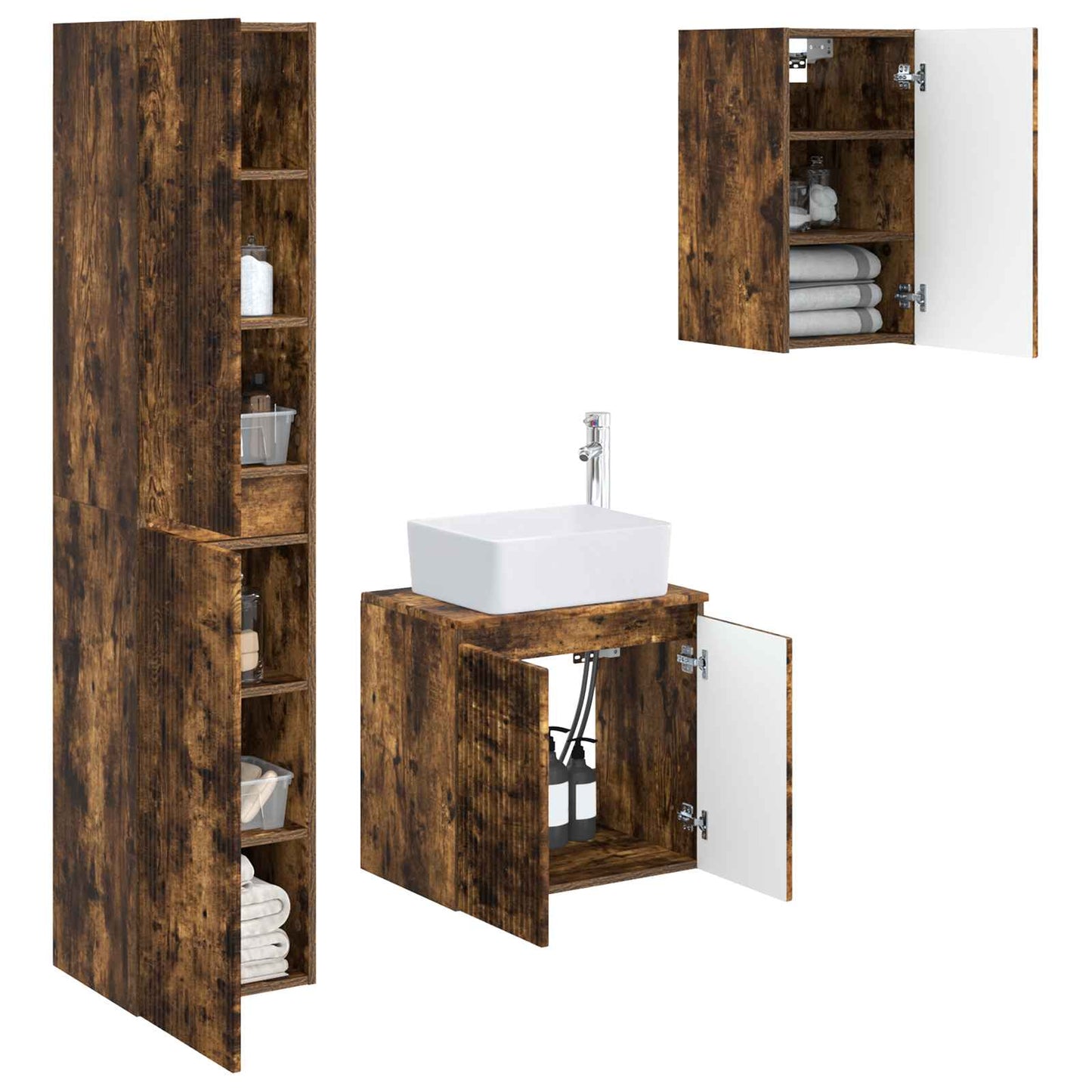 vidaXL Bathroom Furniture Set 3 pcs Smoked Oak 33 x 34.5 x 160 cm