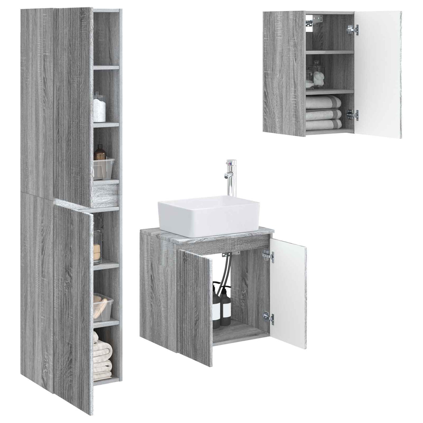 vidaXL Bathroom Furniture Set 3 pcs Grey Sonoma 33 x 34.5 x 160 cm