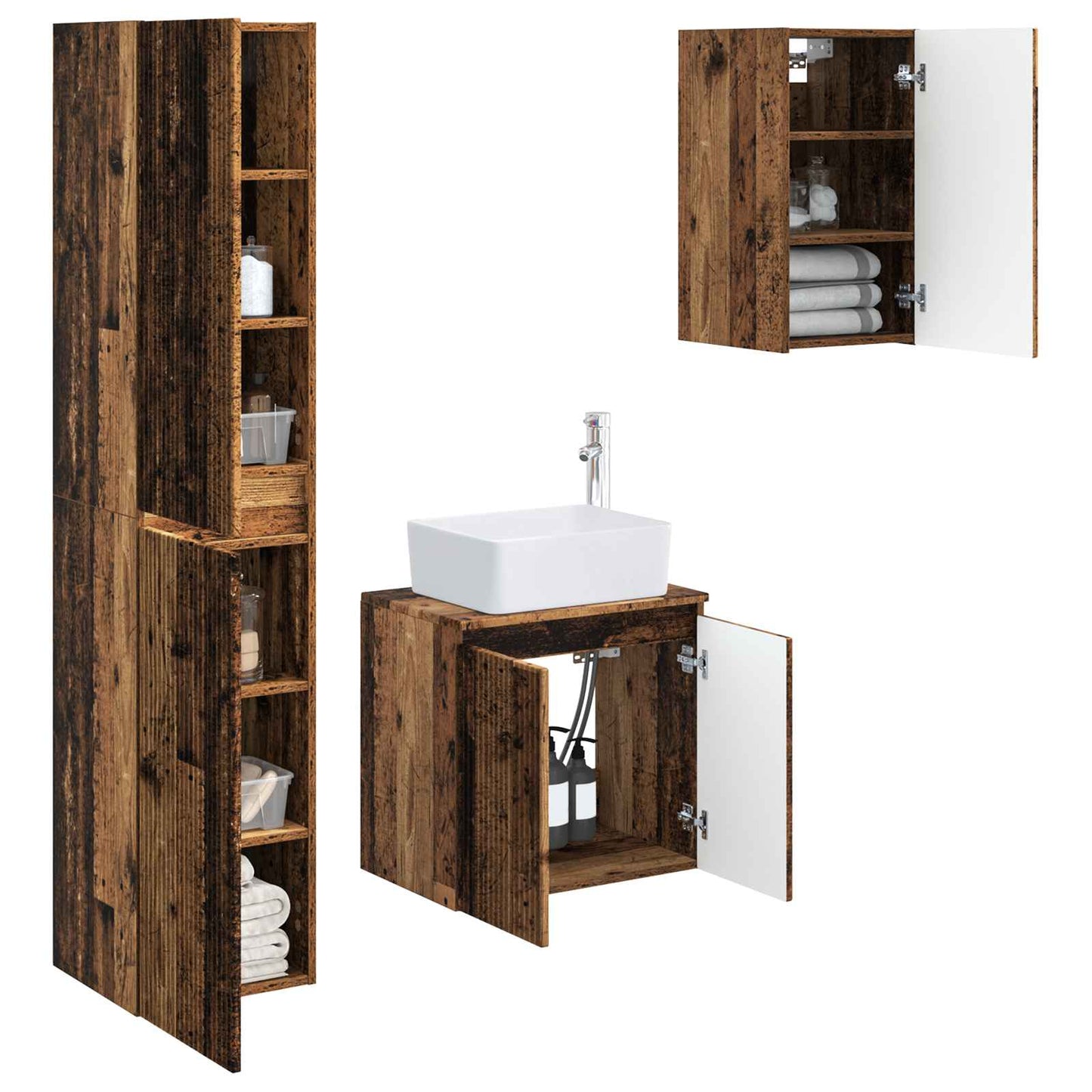 vidaXL Bathroom Furniture Set 3 pcs Old Wood 33 x 34.5 x 160 cm