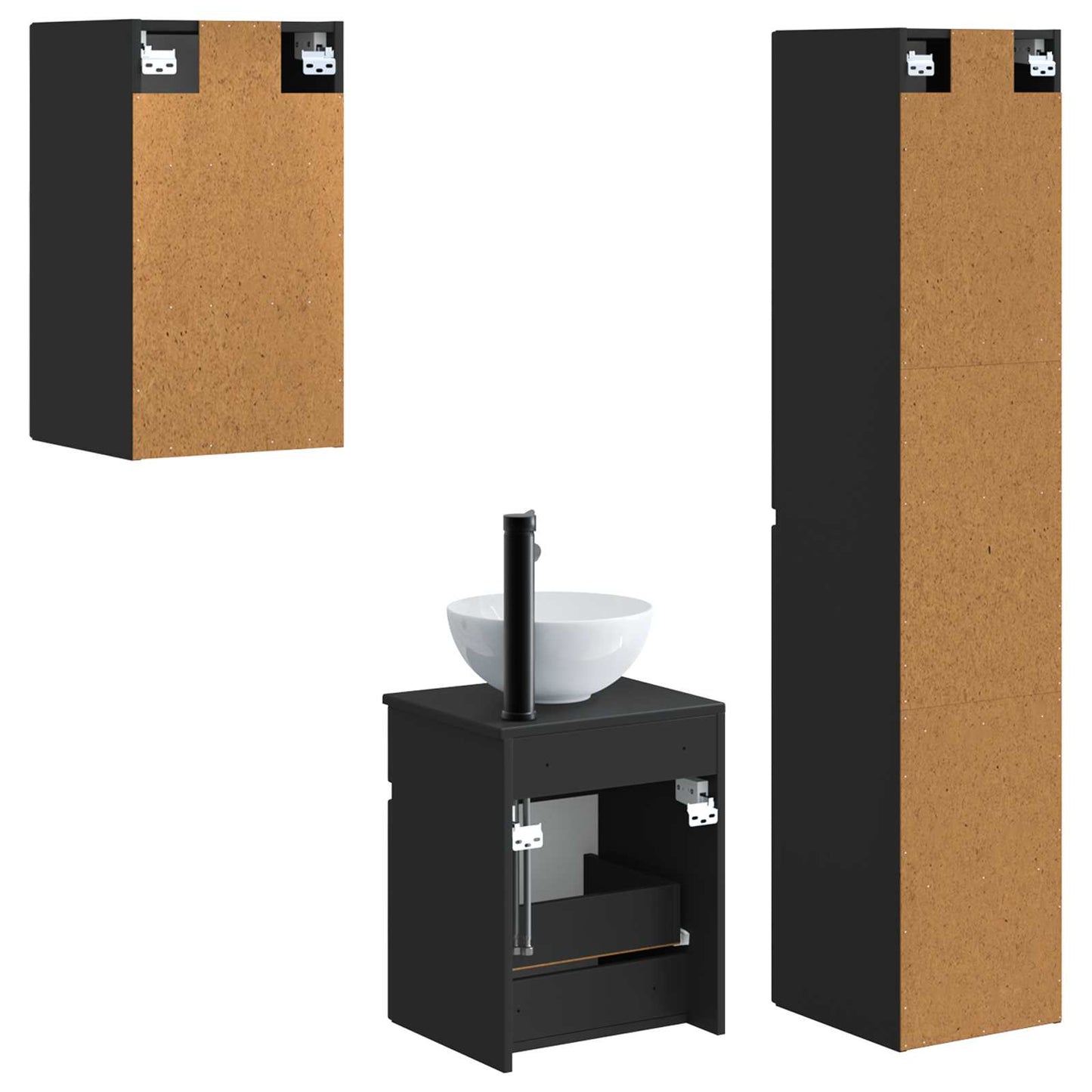 vidaXL Bathroom Furniture Set 3 pcs Black 33 x 34.5 x 160 cm