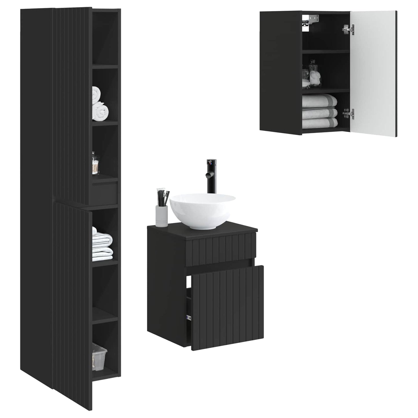 vidaXL Bathroom Furniture Set 3 pcs Black 33 x 34.5 x 160 cm