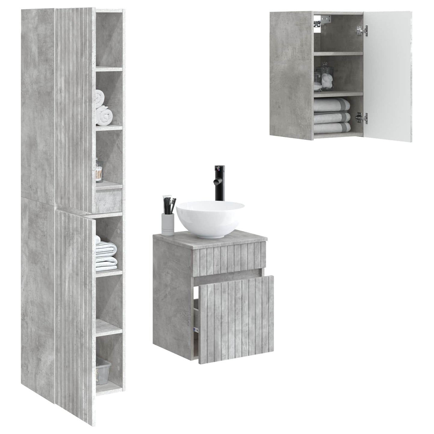 vidaXL Bathroom Furniture Set 3 pcs Concrete Grey 33 x 34.5 x 160 cm