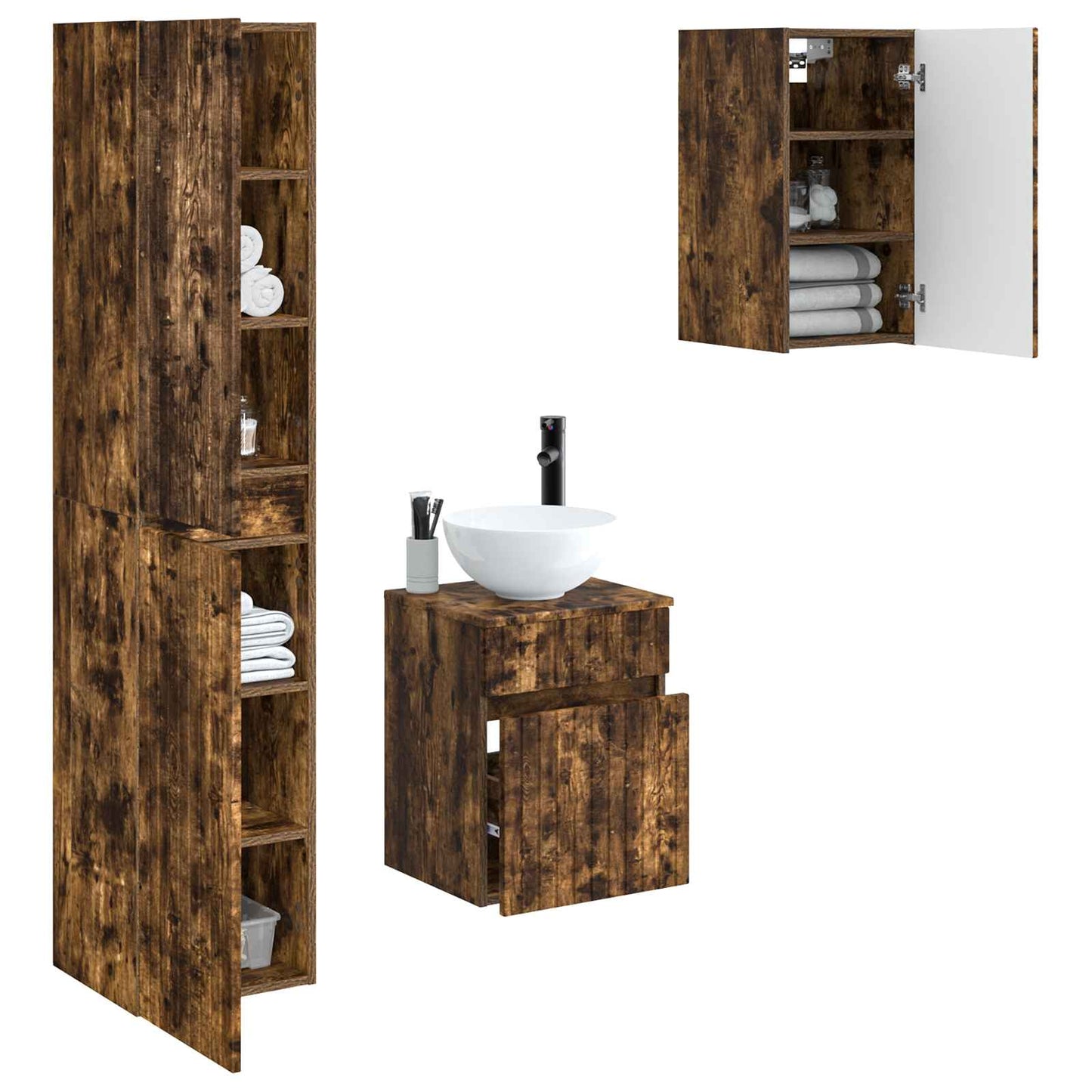vidaXL Bathroom Furniture Set 3 pcs Smoked Oak 33 x 34.5 x 160 cm