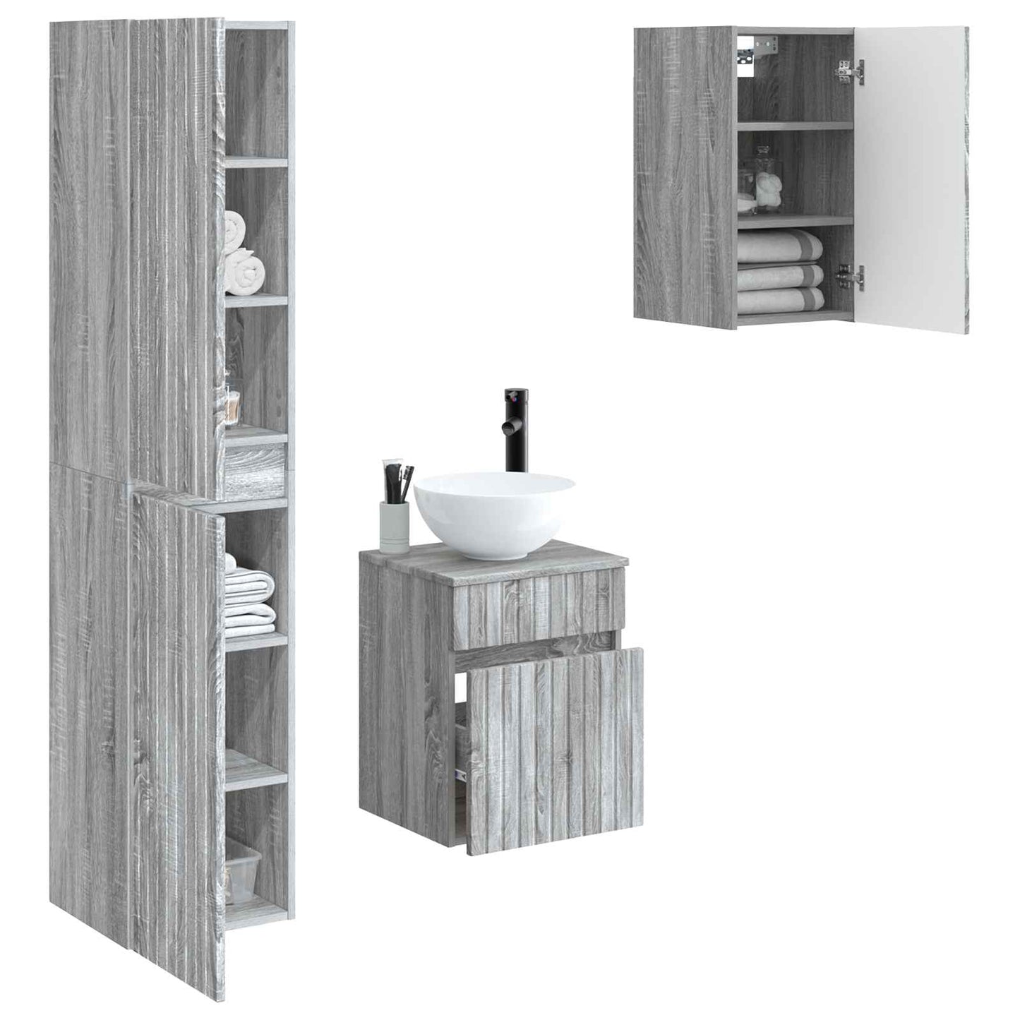 vidaXL Bathroom Furniture Set 3 pcs Grey Sonoma 33 x 34.5 x 160 cm
