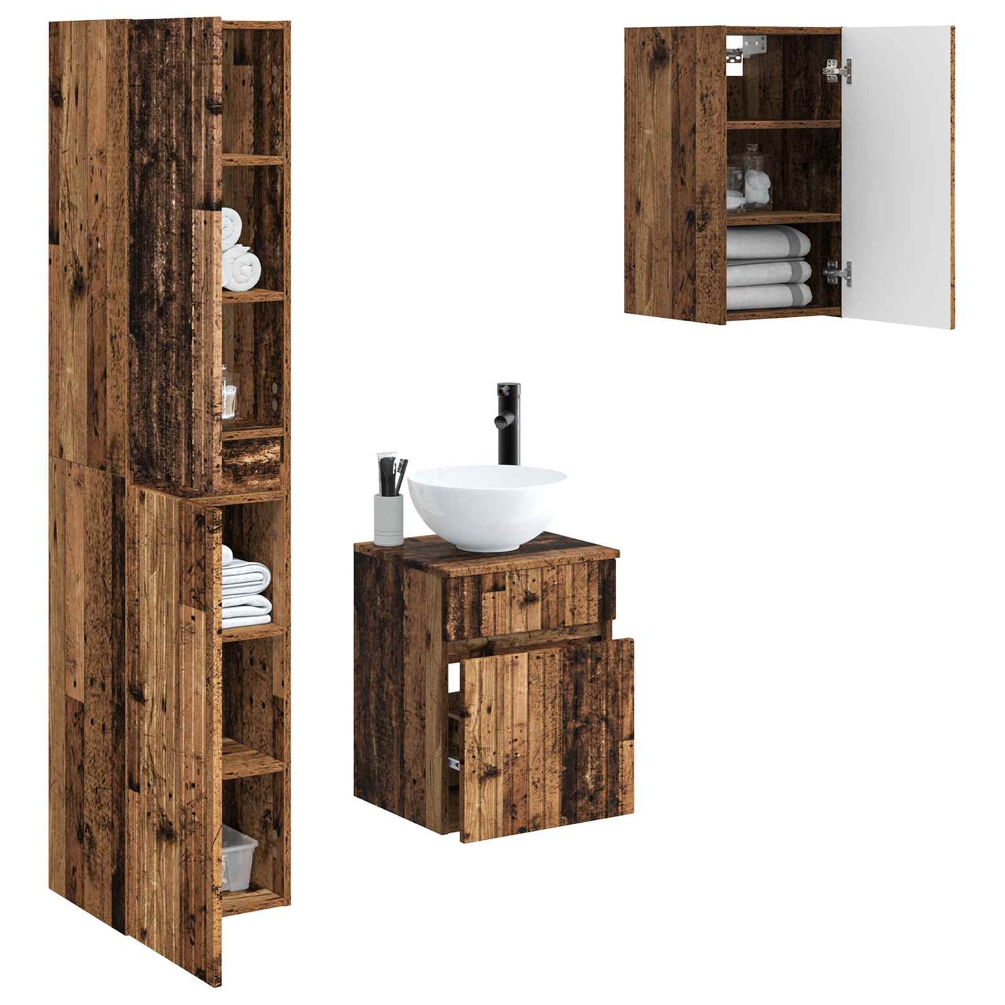 vidaXL Bathroom Furniture Set 3 pcs Old Wood 33 x 34.5 x 160 cm