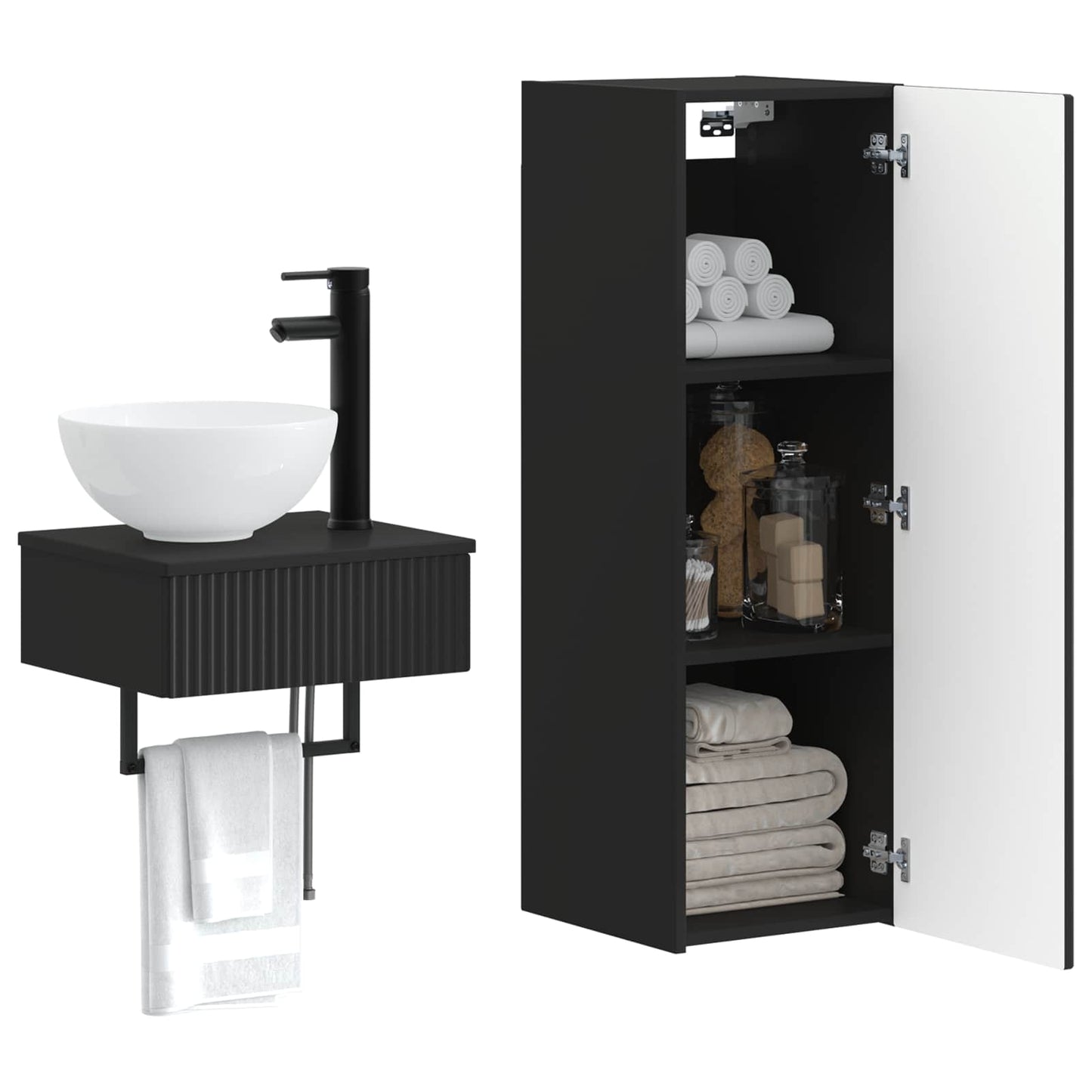 vidaXL Bathroom Furniture Set 2 pcs Black 33 x 34.5 x 100 cm