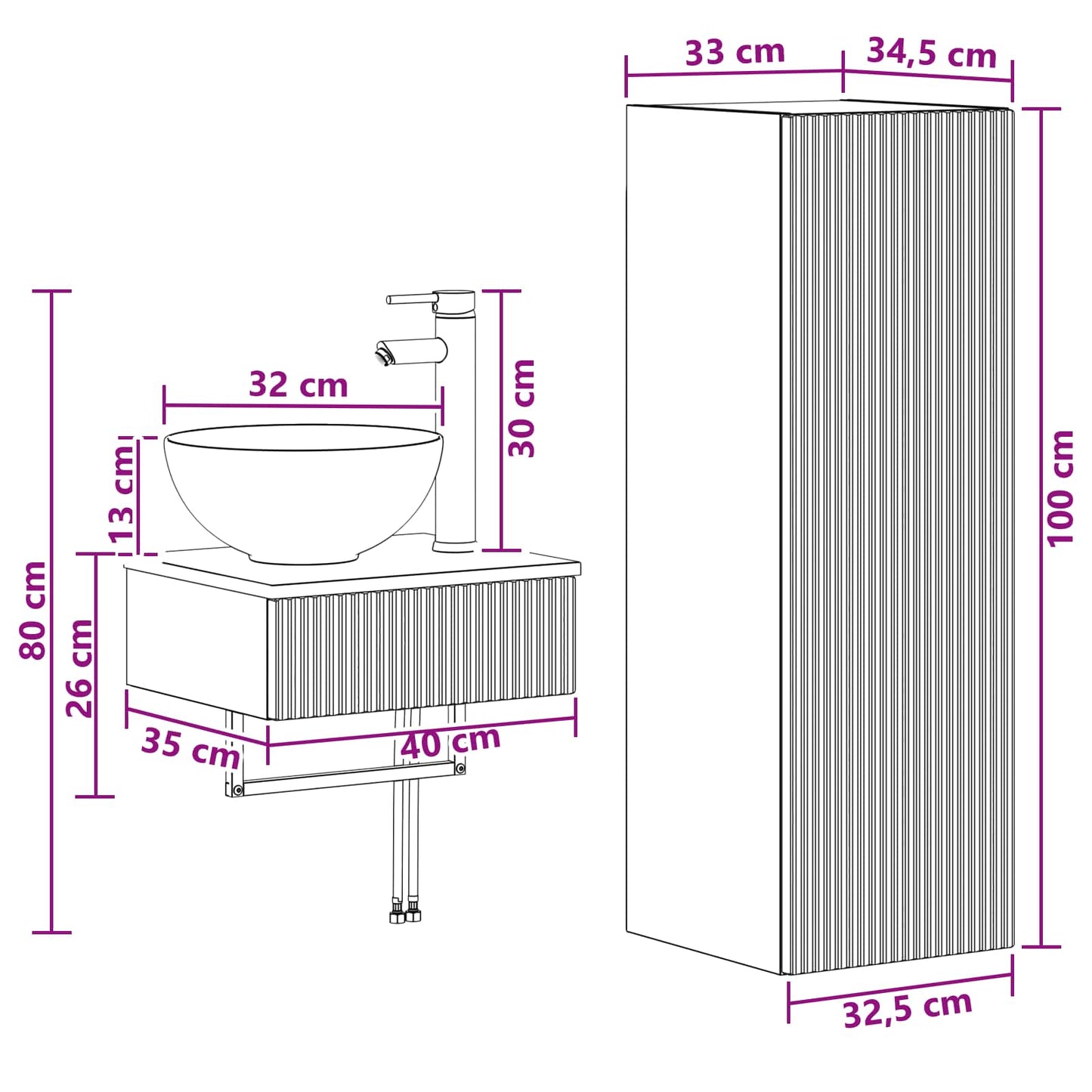vidaXL Bathroom Furniture Set 2 pcs Concrete Grey 33 x 34.5 x 100 cm