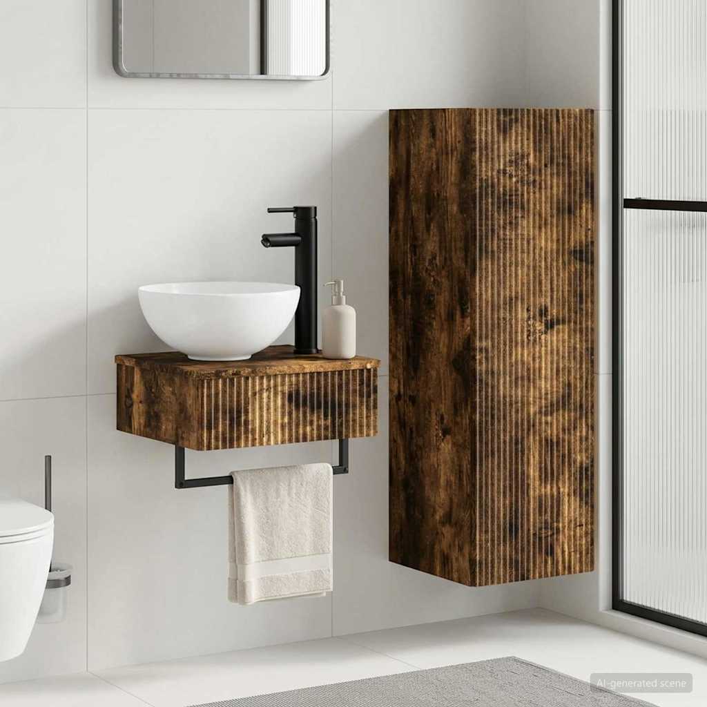 vidaXL Bathroom Furniture Set 2 pcs Smoked Oak 33 x 34.5 x 100 cm