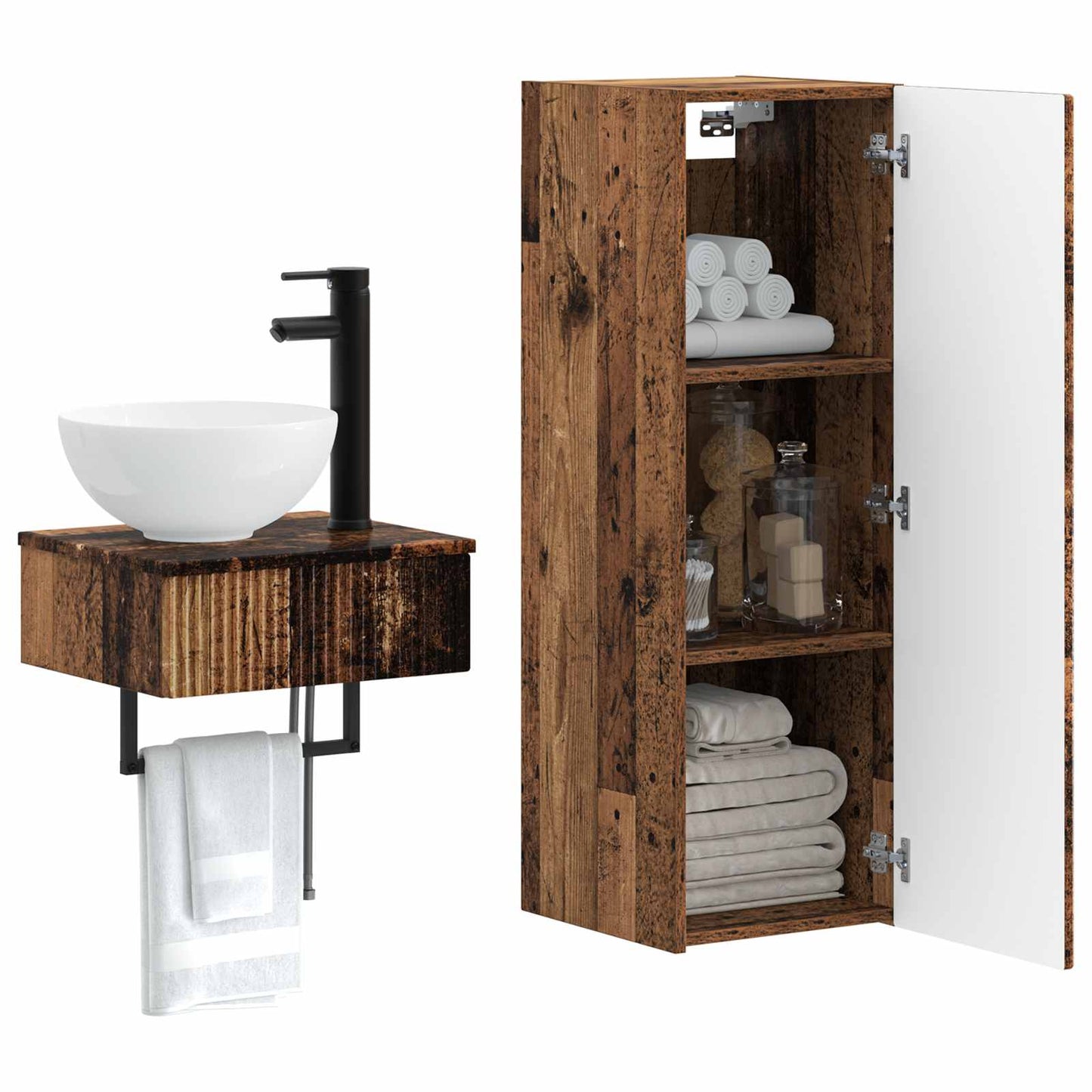 vidaXL Bathroom Furniture Set 2 pcs Old Wood 33 x 34.5 x 100 cm