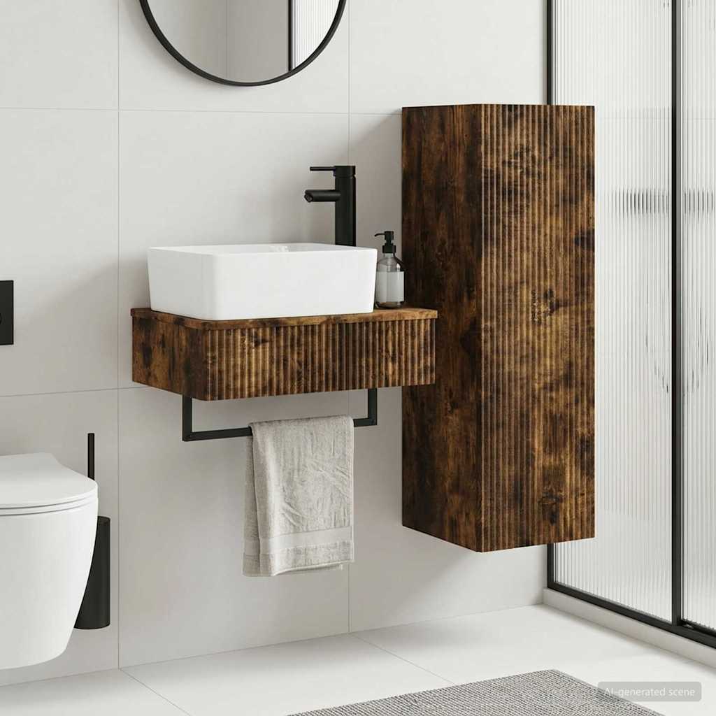 vidaXL Bathroom Furniture Set 2 pcs Smoked Oak 33 x 34.5 x 100 cm